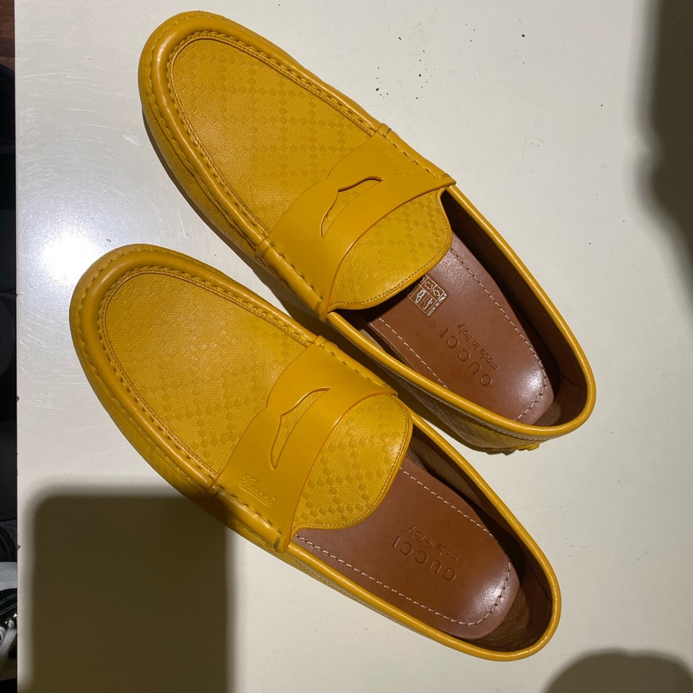 Gucci Yellow Loafers Suede Slip-Ons